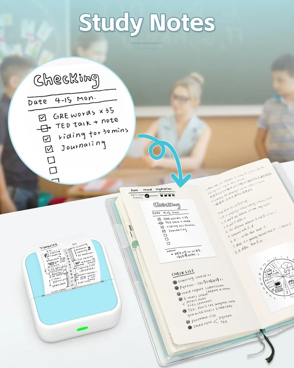 Memoking Sticker Printer -Mini Printer Print Pods Portable Thermal Inkless Sticker Maker Machine for Notes, Journal,DIY,Gift,ect